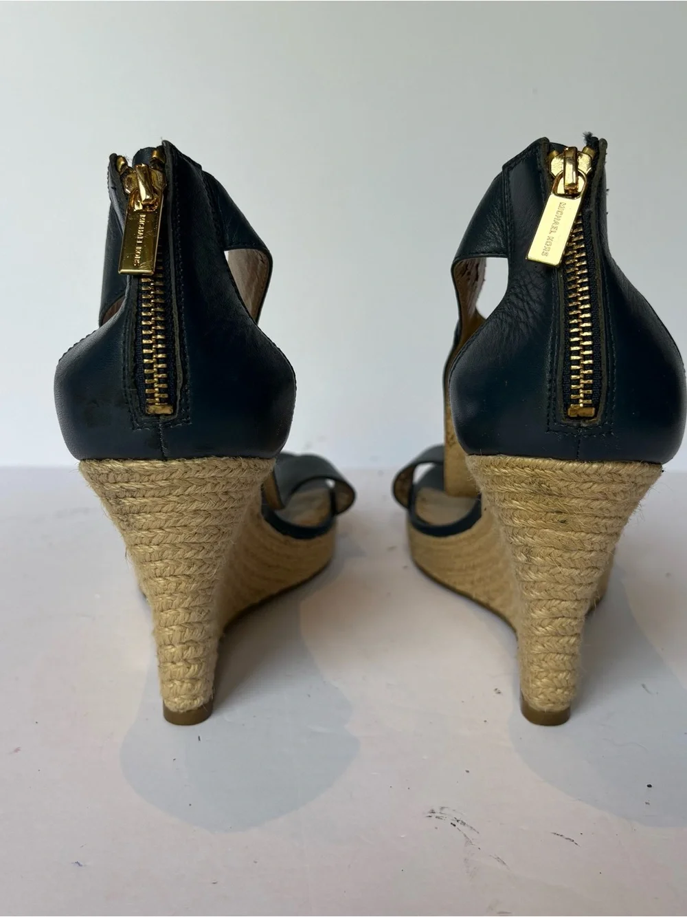 Michael Kors Blue Leather Wedge Espadrille Sandals - Women's Size 9 1/2M T-strap